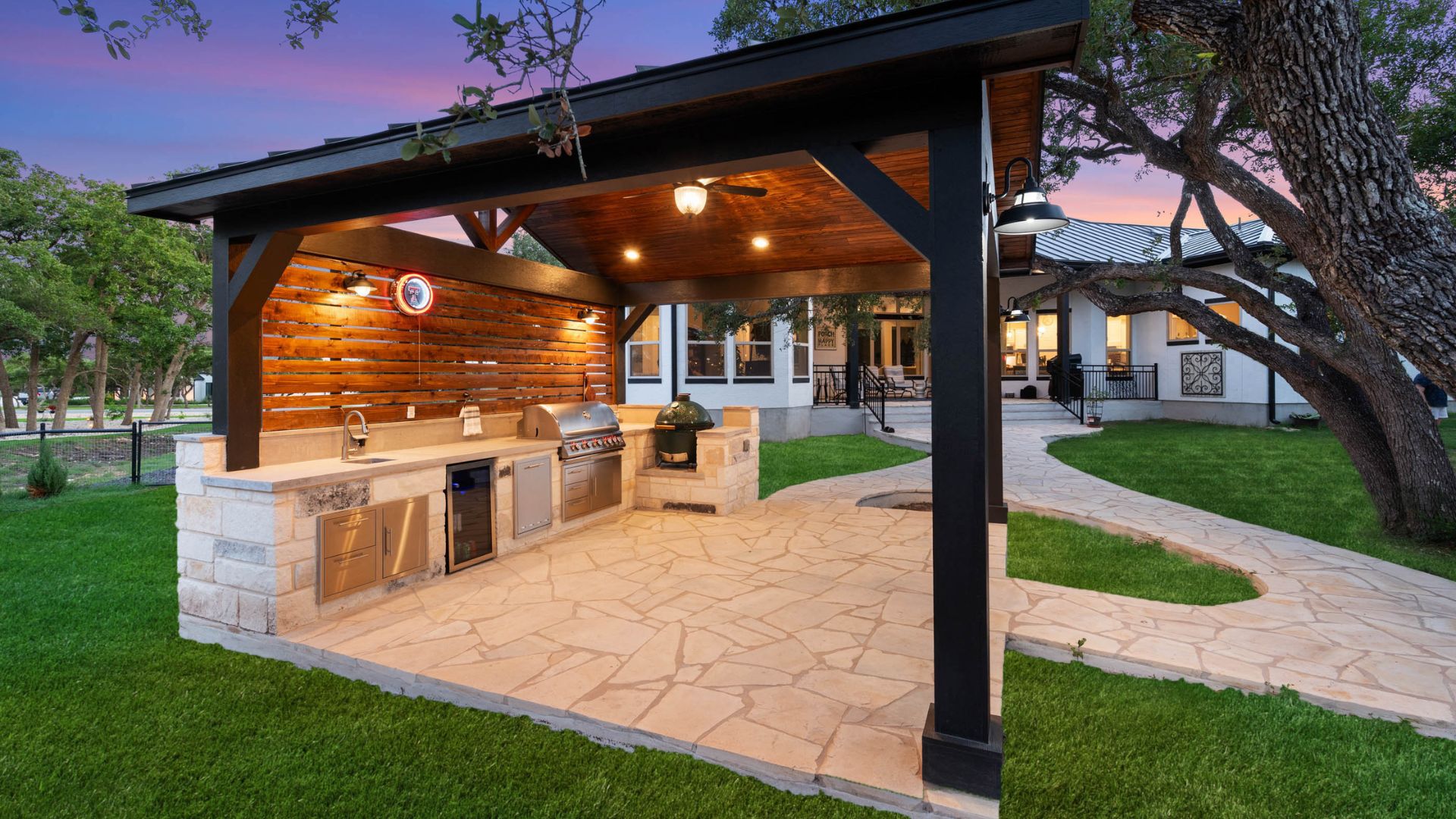 custom pavilion with outdoor kitchen iin boerne tx